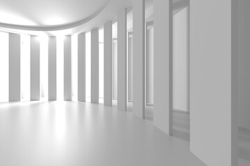 Fototapeta premium Modern minimalistic white architectural hallway with curved design. 3d render