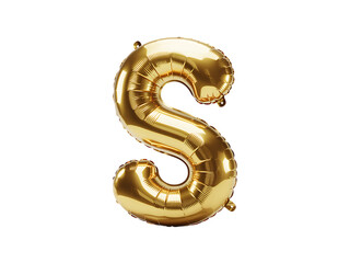 Photo of golden letter s foil balloon isolated on transparent background
