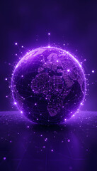 Global Network Connection on Purple Digital Earth Sphere