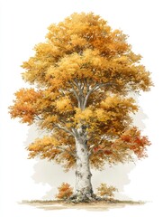Fototapeta premium Autumn tree illustration, isolated, landscape background. Possible use poster