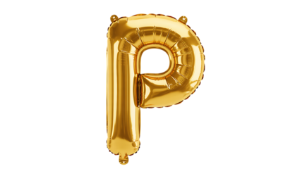 Photo of golden letter p balloon isolated on transparent background