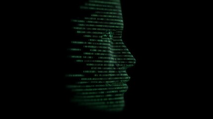Face made of binary computer code.