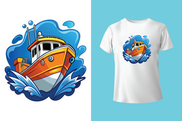 East Dock yachting company sailing team cute vintage vector print for children kid boy marine wear tee shirt