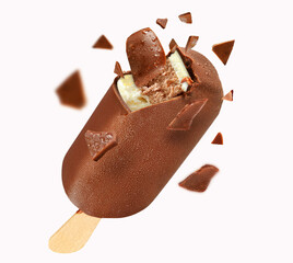 Vanilla and chocolate popsicle with chocolate coating and special Neapolitan explosive shell