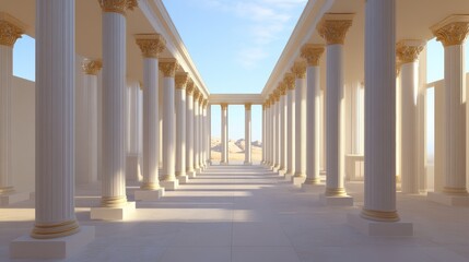 Obraz premium Serene Classical Colonnade: Architectural Grandeur Under a Bright Sky