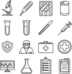 Medical science laboratory equipment and symbols microscope thermometer