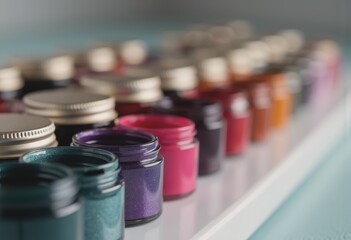Organized rows of permanent makeup pigment containers in vibrant colors
