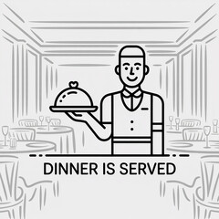 Naklejka premium Waiter holding food tray in restaurant server dining
