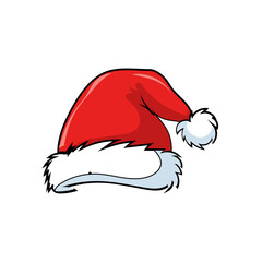 Santa hat icon. Red christmas symbol. Festive headwear illustration. Holiday Vector cap.