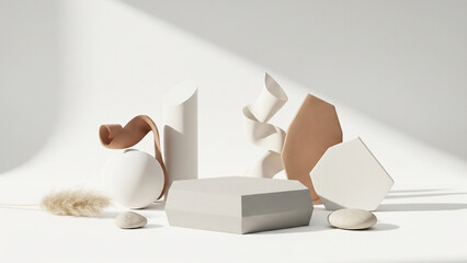 Abstract Composition of Geometric Shapes and Organic Forms