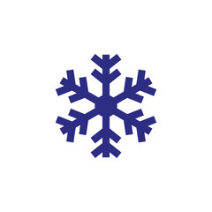 Blue snowflake icon. Winter snow crystal. Frozen star shape. Vector cold symbol.