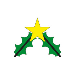 Holly berries leaf. Christmas festive decoration. Green plant vector. Shiny new year symbol.