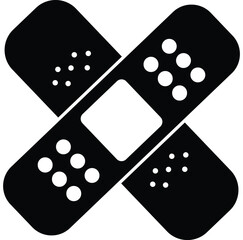 Two black adhesive bandages crossed in an x shape symbolizing healing and medical care