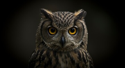 Fototapeta premium A closeup portrait of an owls face against a dark background