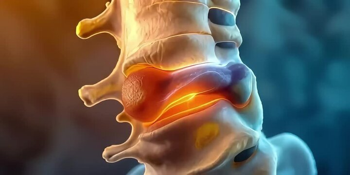 Herniated disc pressing on spinal nerve causing back pain and sciatica