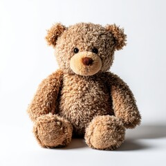 Obraz premium Fluffy brown teddy bear toy sitting on white background isolated on white background