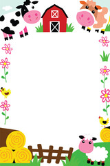 Fototapeta premium Farm Animals Vertical & Portrait Poster Template. Cute Cartoon & Doodle Frame with Blank Copy Space