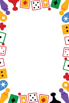 Board Games Vertical & Portrait Poster Template. Fun Doodle & Cartoon Framewith Copy Space