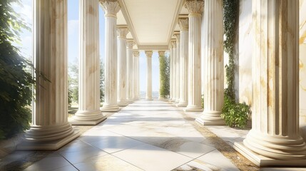 Classical Colonnade: Sunlit Marble Elegance