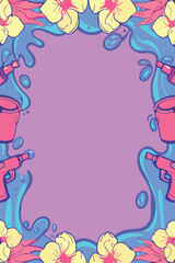 Water Fight Festival Vertical & Portrait Poster Template. Summer Doodle Frame with Blank Copy Space