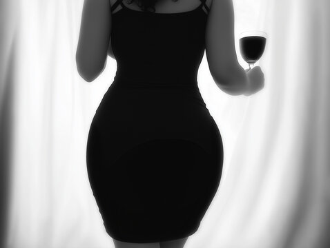 woman at party, holding wineglass