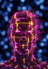 Abstract digital art of cybernetic malfunction and corrupted reality