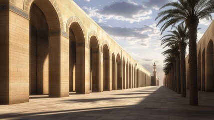 Fototapeta premium Serene Sunset at the Grand Mosque Colonnade