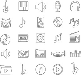 Fototapeta premium Collection of Music and Audio Related Line Icons.