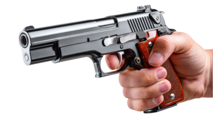 Hand Holding a Pistol: A close-up shot showcasing a firm grip of a pistol, emphasizing safety and control. 