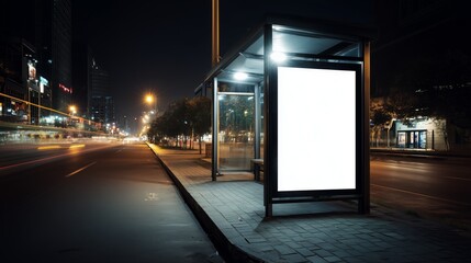 hyper realistic mub mockup at night bus stop with urban lighting scene