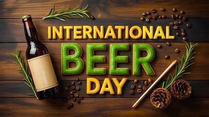 International beer day celebration with dark bottle and rustic decor