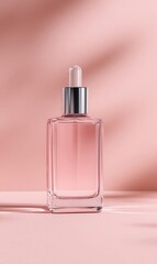 Clear Bottle Containing Pink Liquid is Standing on Light Pink Surface