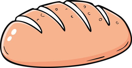 Cartoon illustration of a loaf of bread with three diagonal cuts on top.