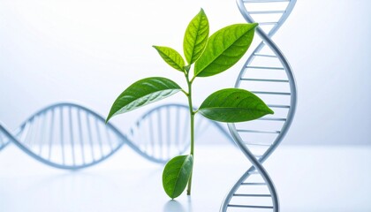 concept of green biotechnology or synthetic biology, graphic of plant with DNA.