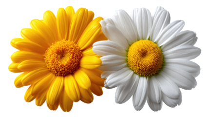 Sunshine & Serenity: A duo of vibrant flowers, one radiating golden warmth and the other exuding pure white elegance, perfectly capture the contrast of nature's beauty.