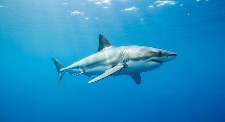 Naklejka premium Majestic Great White Shark, Underwater Prowl