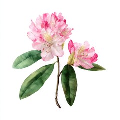 Obraz premium Watercolor painting of a pink rhododendron flower branch isolated on white background