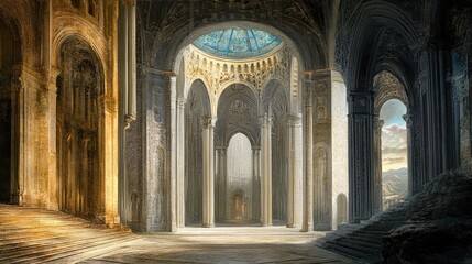 Fototapeta premium Grand Hall of an Ancient Palace: A Digital Masterpiece