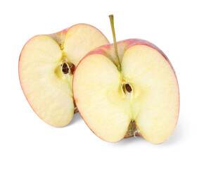 Halves of fresh apples isolated on white