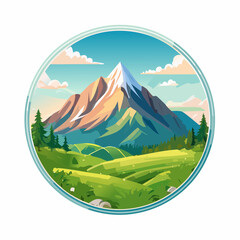 Serene Mountain Vista: A Circle of Nature's Majesty and Tranquil Beauty Captured Perfectly