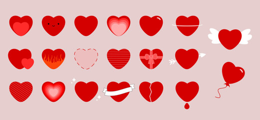 Vector Design Set of Red Hearts – Isolated Love Elements in Flat Style for Valentine’s Day  and Romantic graphics