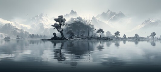 lake Wireframe, mozaic art, generative AI