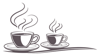 Illustration of Two Coffee Cups with Steam on Saucer in Minimalist Design