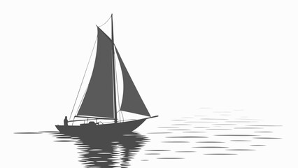 Fototapeta premium Sailboat Gliding Over Calm Waters with Reflection Under Cloudy Sky