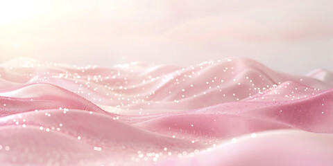 Pastel pink sky over icy tundra with snow-covered rocks

