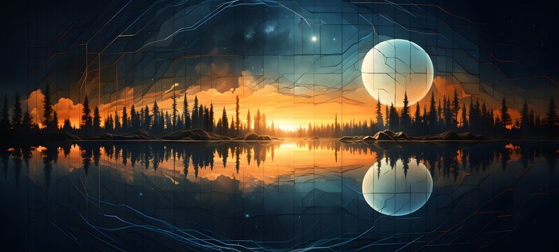 lake Wireframe, mozaic art, generative AI