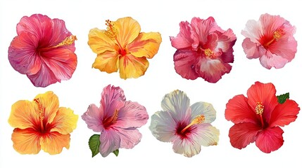 Vibrant Hibiscus Flowers Isolated on White Background
