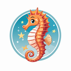 Charming Seahorse Illustration: A Delightful Marine Character with Whimsical Accents