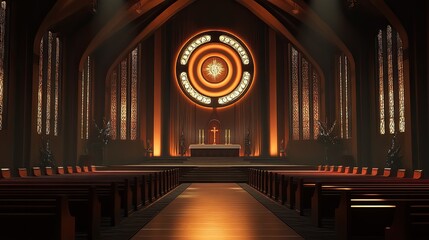 Obraz premium Sacred Sanctuary: A Digital Rendering of a Modern Church Interior