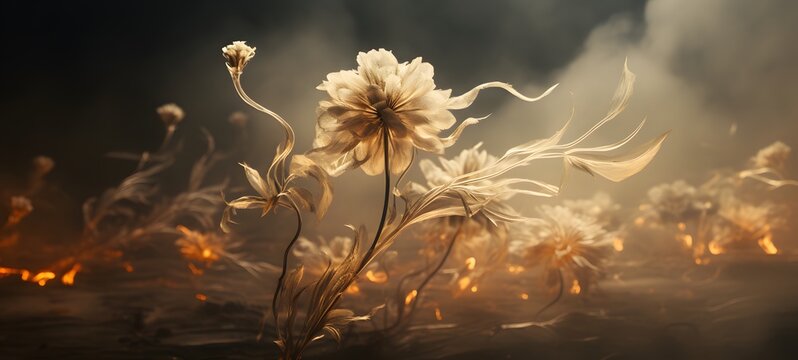 a light sun flower , coming out of the smoke, generative AI